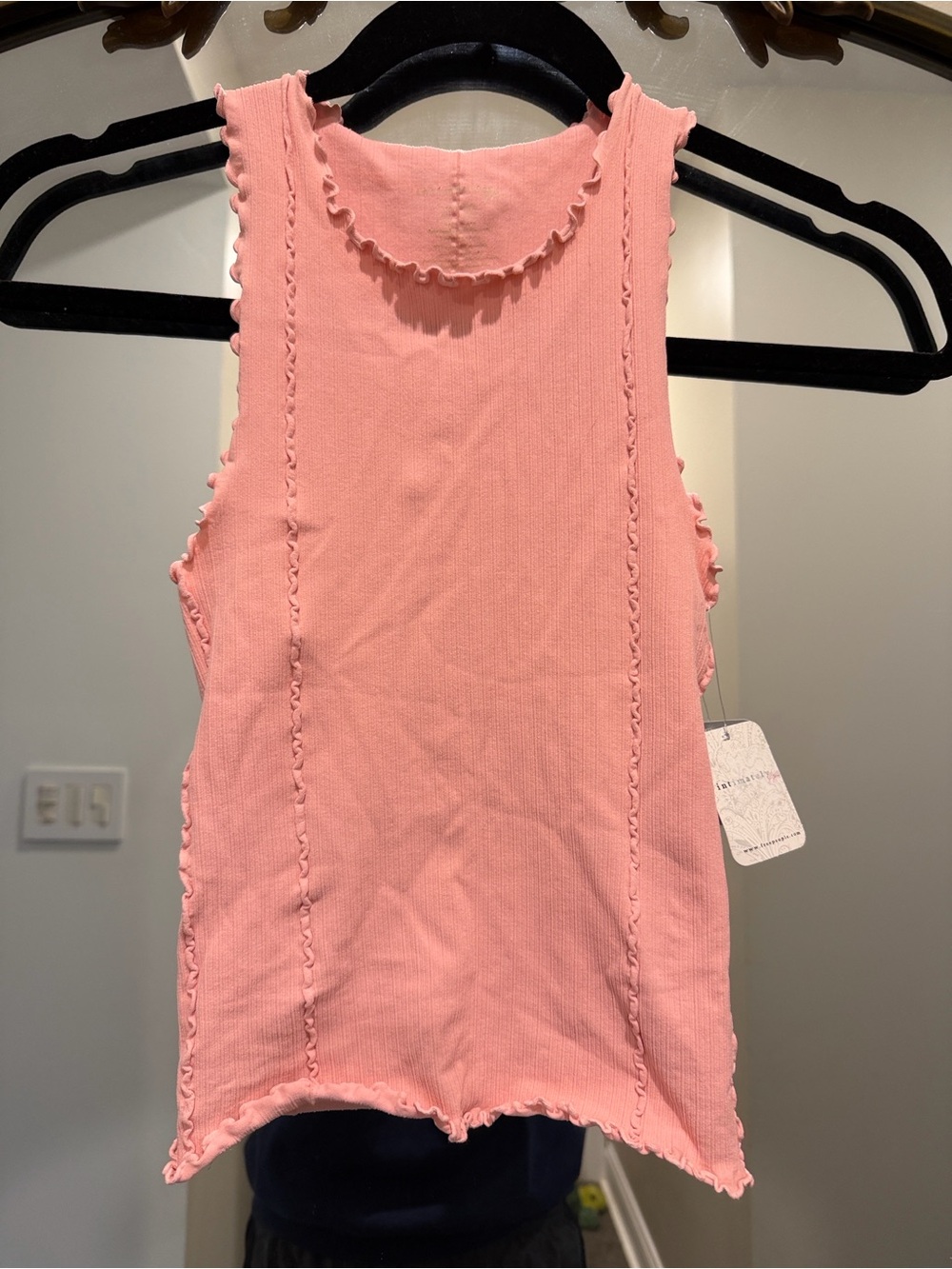 Free People Coral Pink Ruffle-Trim Ribbed Tank